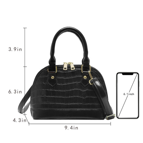 Patent Leather Top Handle Tote Bag Mini Zip Around Dome Shoulder Bag Shell Shape Cross Body Handbag Purse Satchel