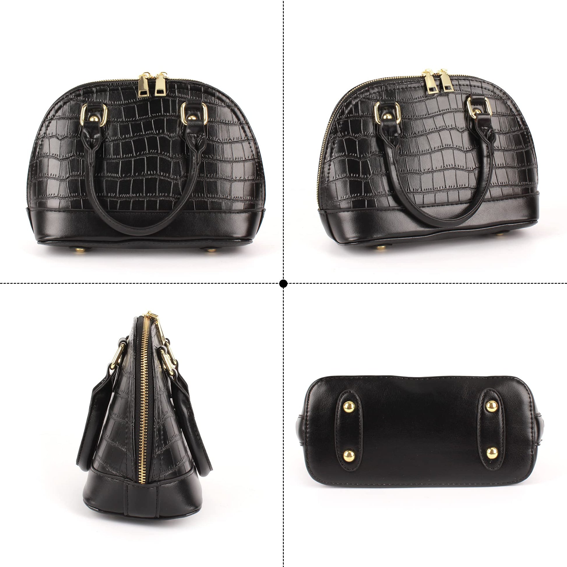 Patent Leather Top Handle Tote Bag Mini Zip Around Dome Shoulder Bag Shell Shape Cross Body Handbag Purse Satchel