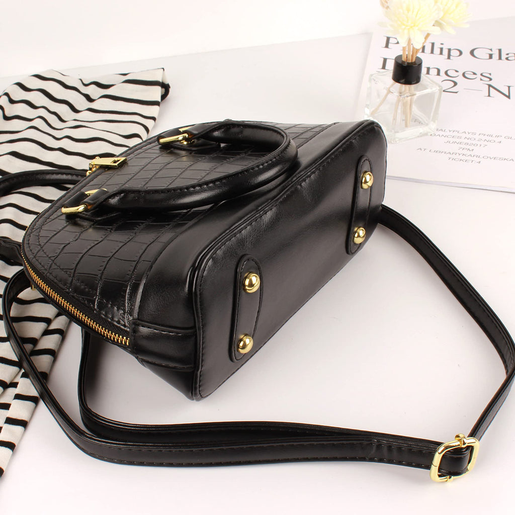 Patent Leather Top Handle Tote Bag Mini Zip Around Dome Shoulder Bag Shell Shape Cross Body Handbag Purse Satchel