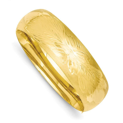 14K Yellow Gold Florentine Engraved Hinged Bangle Bracelet – Elegant 5/8" Width
