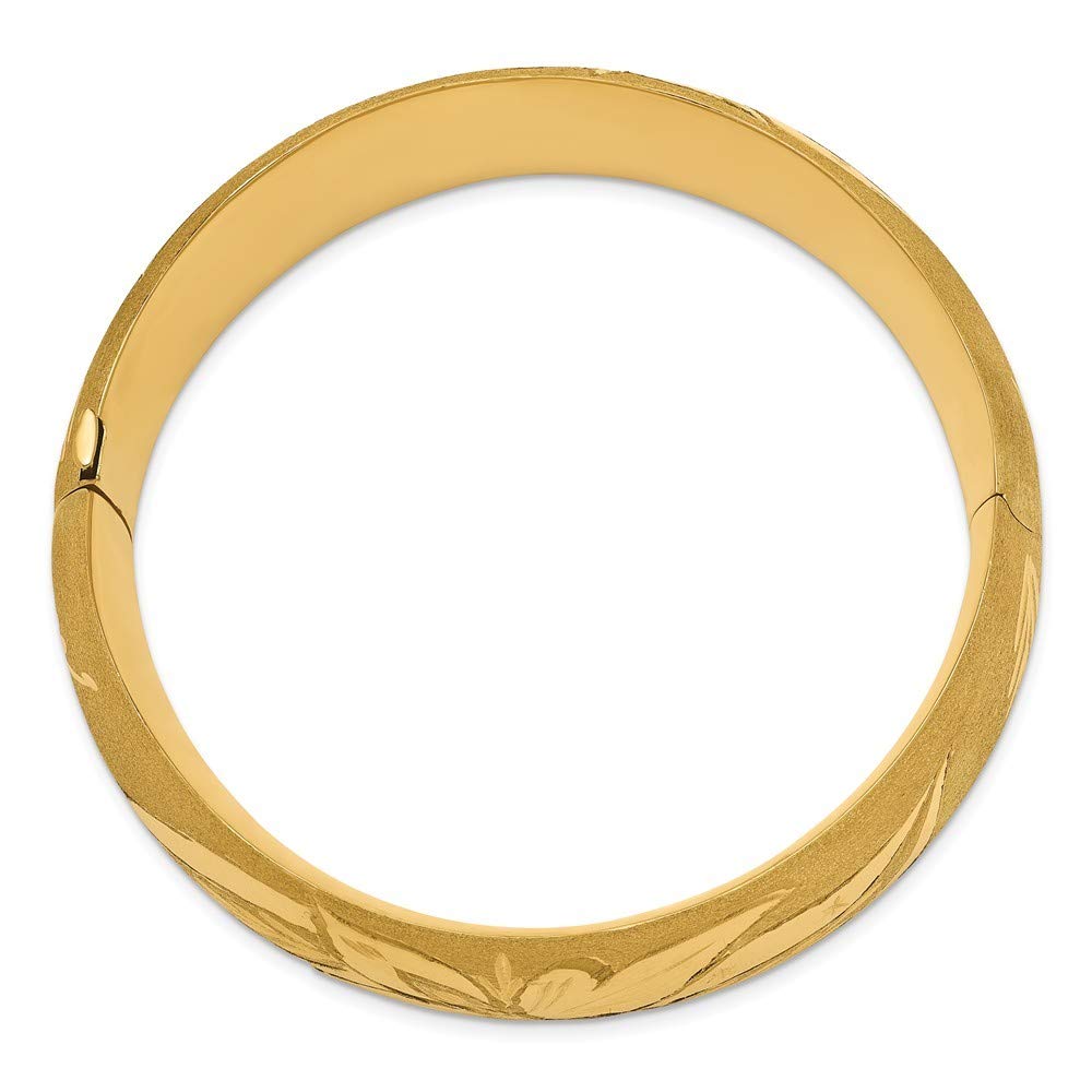14K Yellow Gold Florentine Engraved Hinged Bangle Bracelet – Elegant 5/8" Width