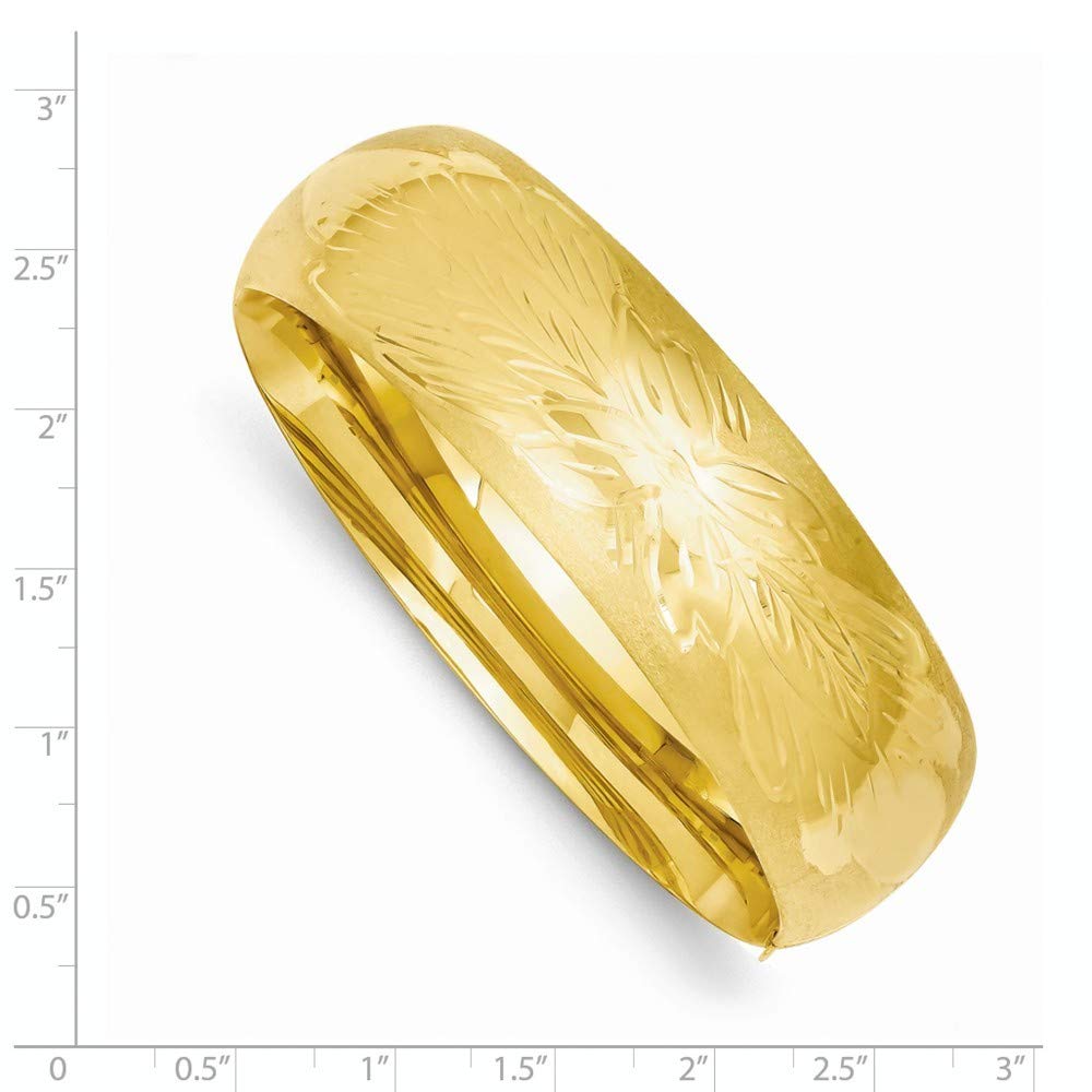 14K Yellow Gold Florentine Engraved Hinged Bangle Bracelet – Elegant 5/8" Width